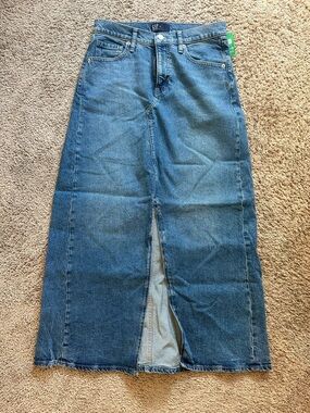 GAP Women's Blue Denim Maxi Skirt with Center Front Slit